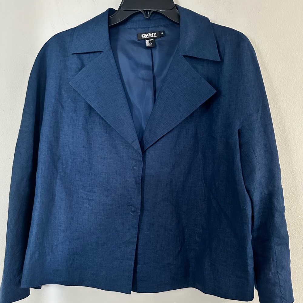 Vintage DKNY Women 100% Linen Lined Blue Jacket Size M